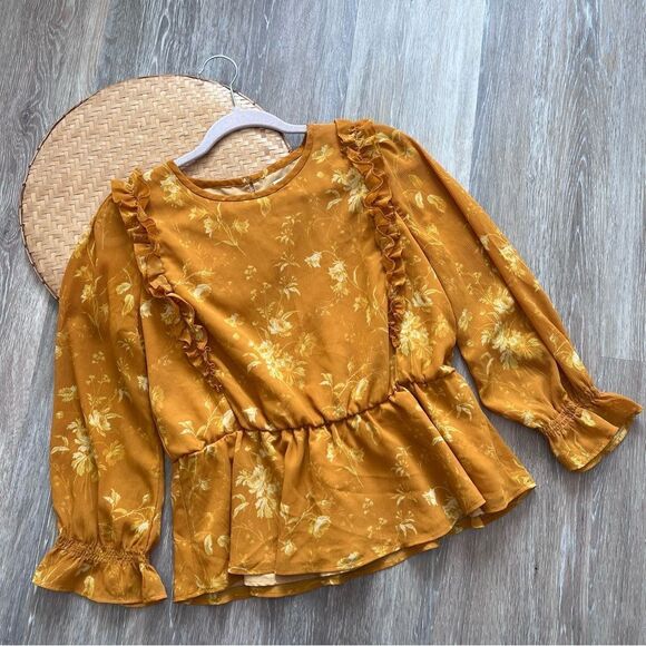 Madewell Ruffle-Shoulder Peplum Top in Tonal Botanical Women’s Size m - Picture 2 of 7